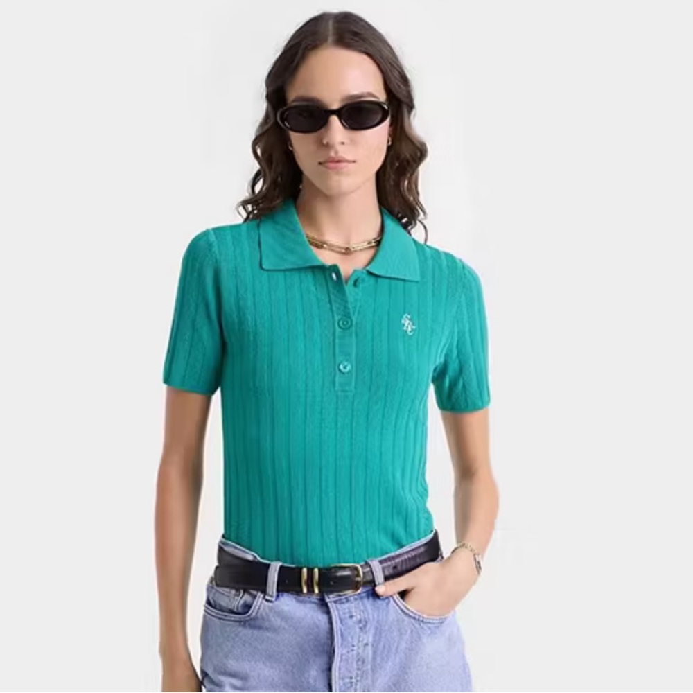 Sporty & Rich Ribbed Polo Top – Spring Green - Picture 13 of 14